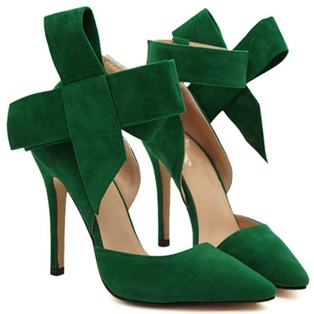 ✨GREEN SUEDE FOUR SEASONS BOW HEEL WOMANS SHOE*NWT